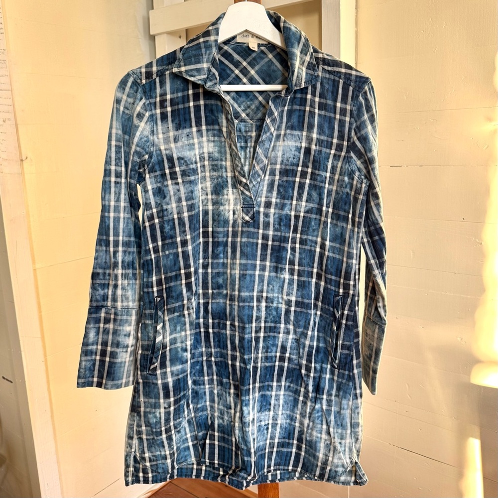 Cloth & Stone Mimeograph Navy Blue Plaid Shirt Dress XS